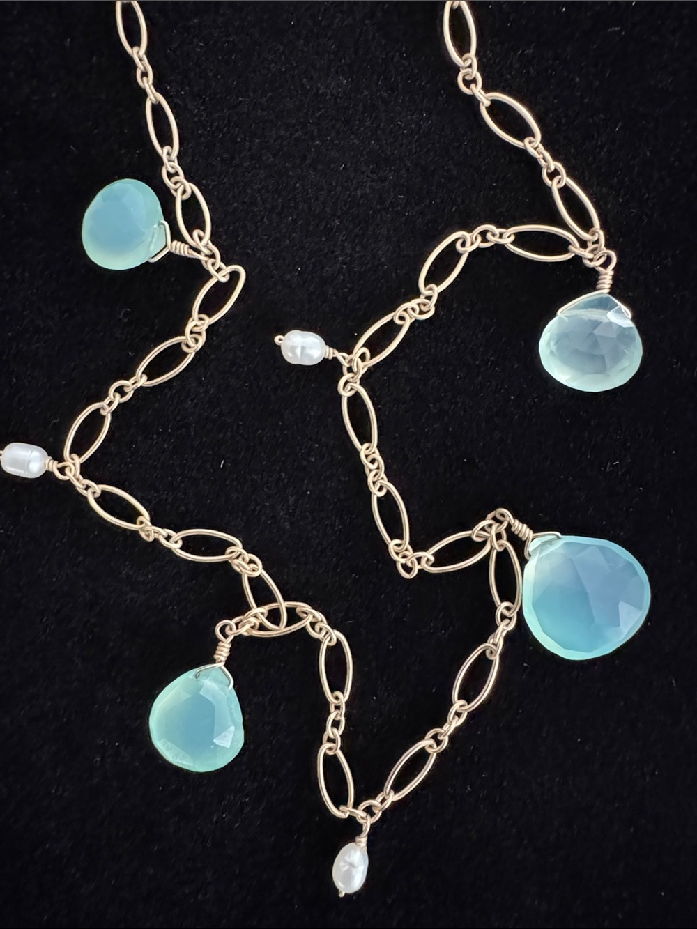 Flying Lizard Designs Gold-Tone Chain Necklace with Aqua Teardrop Stones